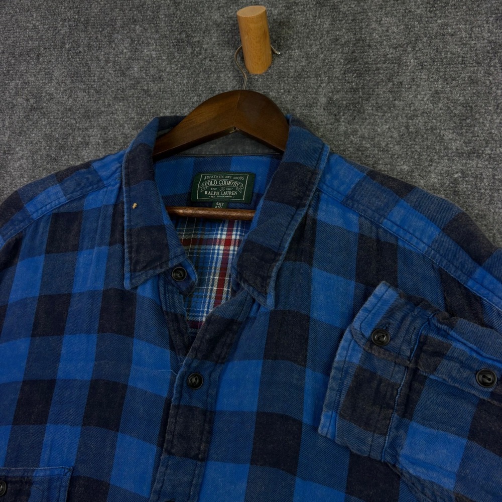 Polo Country Ralph Lauren Flannel Shirt Mens 4XLT Blue Plaid Buffalo Check 0417
